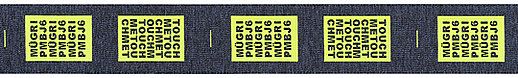 Labels with jeans effect and contrasting neon colour